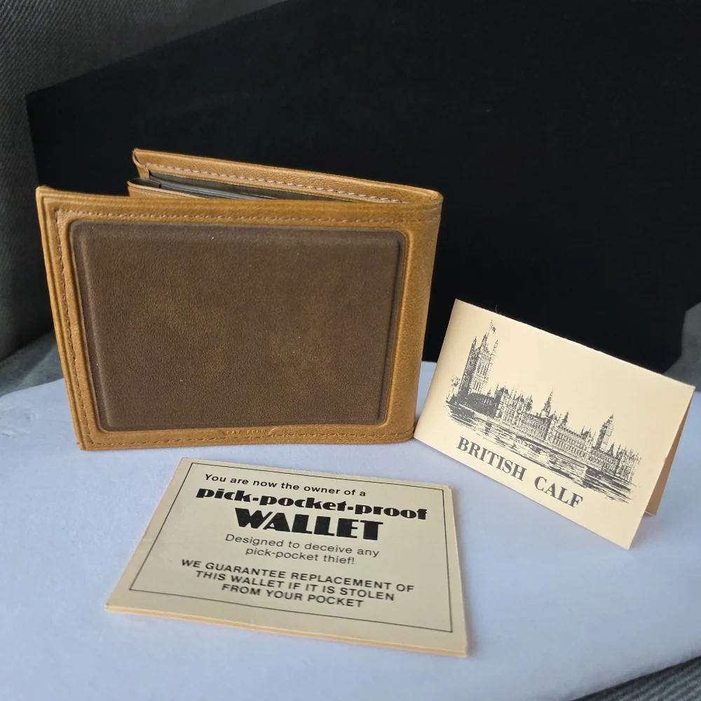 Vintage 1983 British Calf Bifold Wallet Pick-Pocket-proof  Man Made Leather